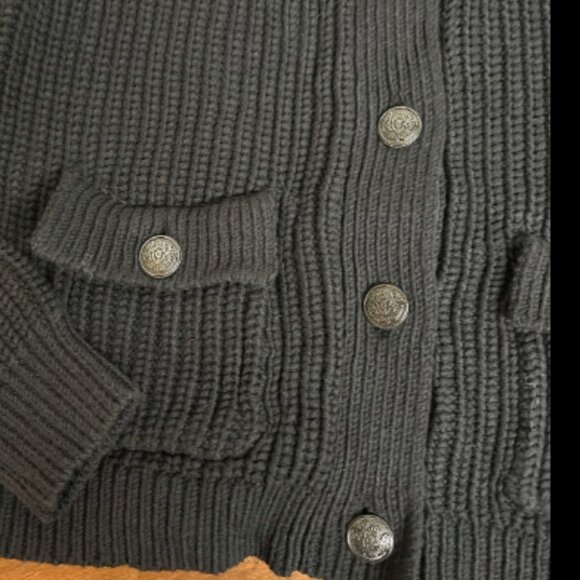 ANN TAYLOR LOFT THICK RIBBED WASHED BLACK PEWTER MILITARY BUTTON CARDIGAN JACKET - Picture 6 of 7